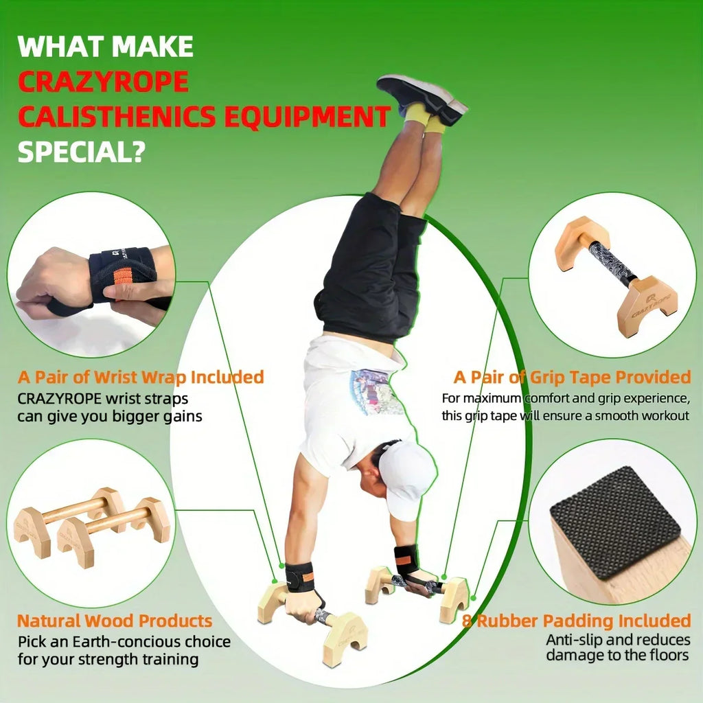 Wooden Push-up Bar Stands - Gym Fitness Training