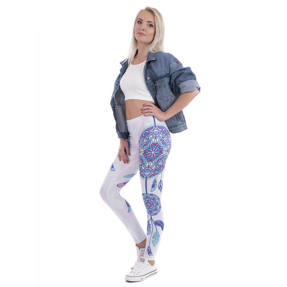 Women Legins Mandala Feathers Printing Sexy Slim Stretch Legging High Waist Leggings Woman Pants