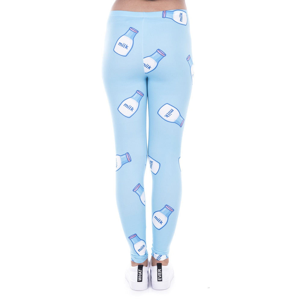 Women Legging Milk Printed Leggins for Women Trousers High Waist Blue Legins Woman Pants Stretch Leggings