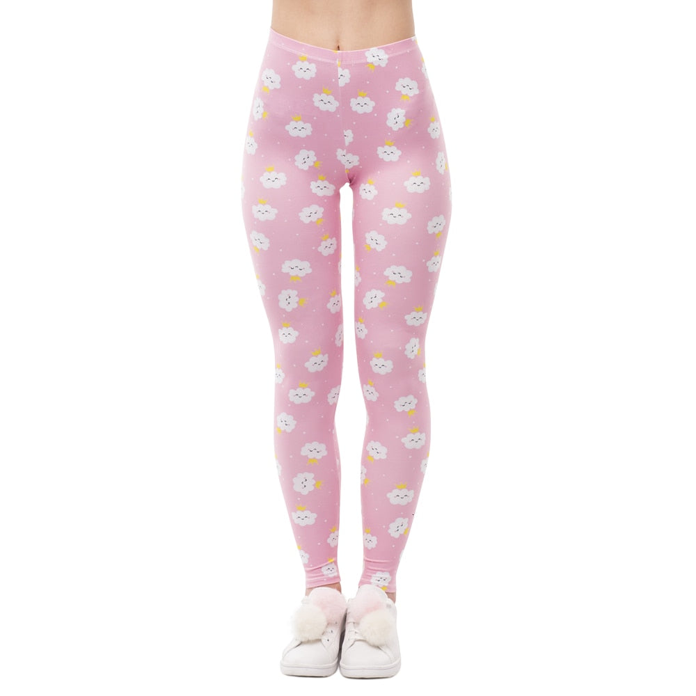 Women High Waist Legging Rincess Cloud Printing Fitness Leggings Fashion Elegant Woman Pants