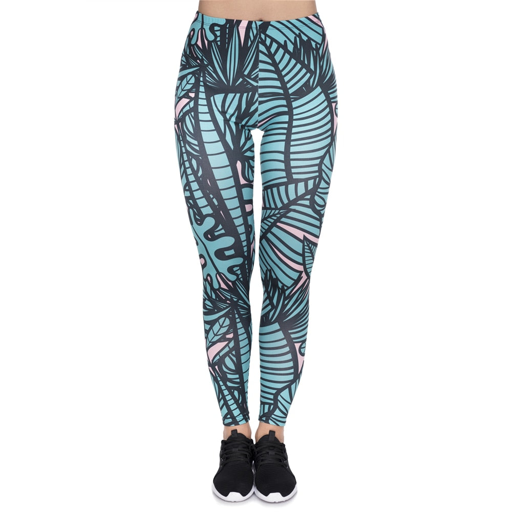 Leggins mujer Green Tropical Leaves Printing legging feminina leggins fitness Woman Pants workout leggings
