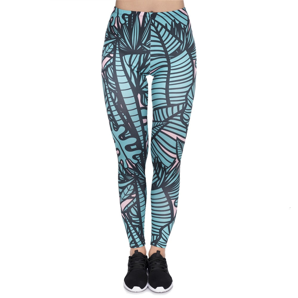 Leggins mujer Green Tropical Leaves Printing legging feminina leggins fitness Woman Pants workout leggings