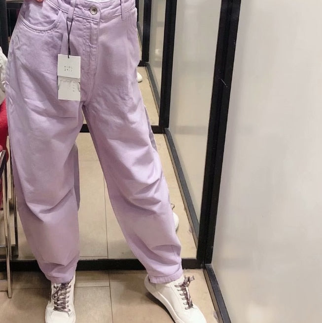 Women pants vintage denim pants casual streetwear fashion violet mom jeans