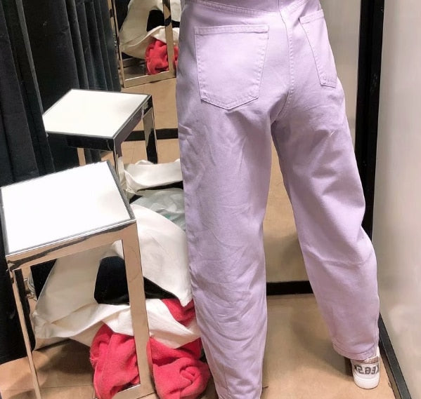 Women pants vintage denim pants casual streetwear fashion violet mom jeans