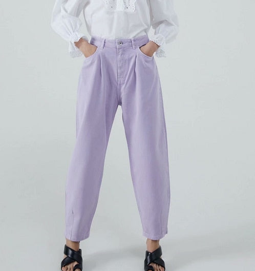 Women pants vintage denim pants casual streetwear fashion violet mom jeans