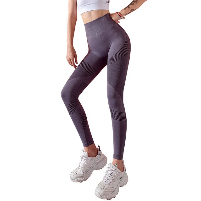 Striped Leggings Women High Waist Yoga Pants Fashion High Elastic Push Up Work Out Pants For Women Jogging Pants Hips Lifting