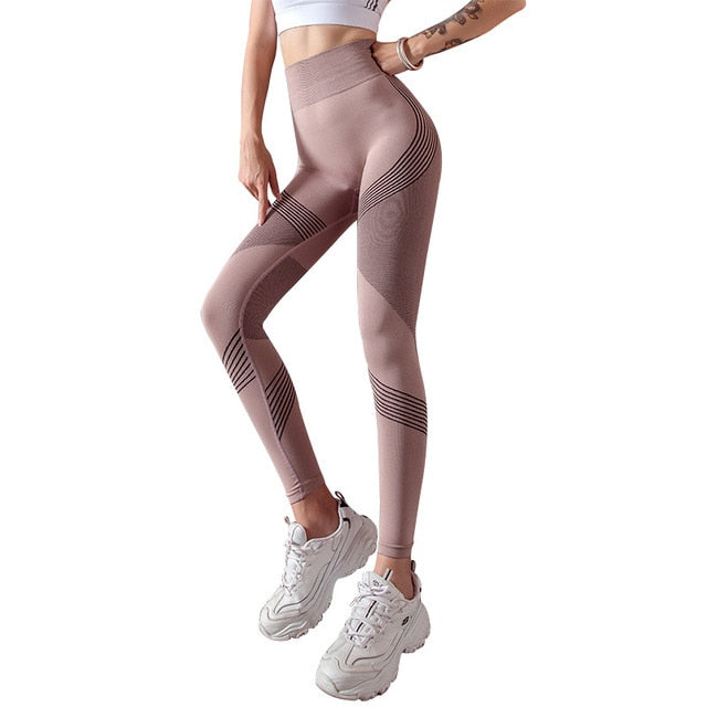 Striped Leggings Women High Waist Yoga Pants Fashion High Elastic Push Up Work Out Pants For Women Jogging Pants Hips Lifting