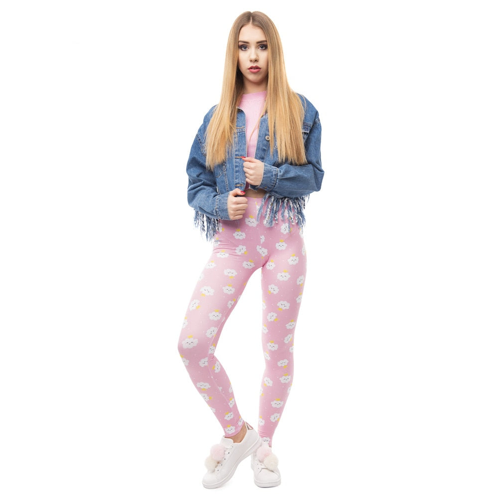 Women High Waist Legging Rincess Cloud Printing Fitness Leggings Fashion Elegant Woman Pants