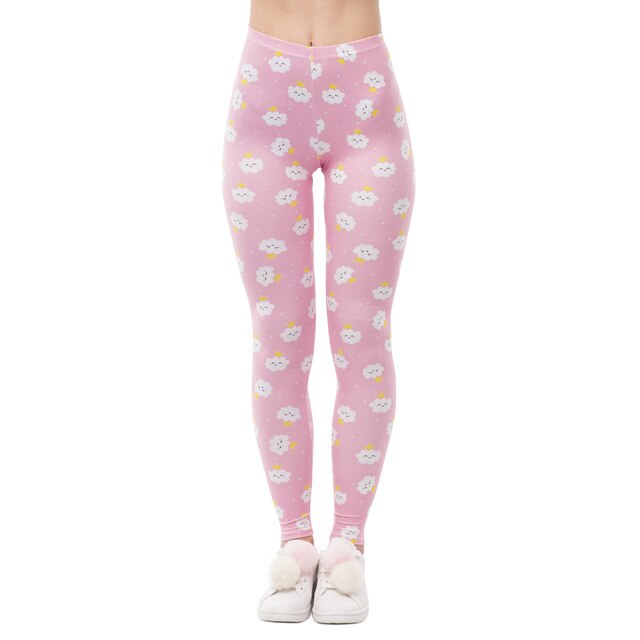 Women High Waist Legging Rincess Cloud Printing Fitness Leggings Fashion Elegant Woman Pants