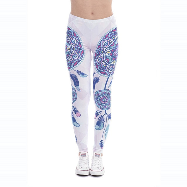 Women Legins Mandala Feathers Printing Sexy Slim Stretch Legging High Waist Leggings Woman Pants